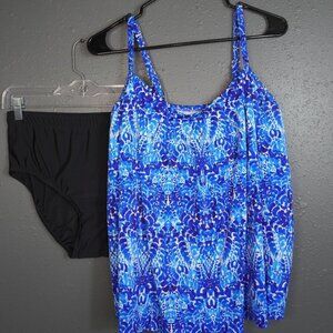 Summer Womens Blue And Black 2 Piece Swim Set Top And Bottom Size US 14